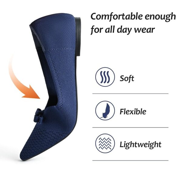 Sicare Blue Ballet Flats Round Toe Slip on Casual Dressy Flats for Office Work - Picture 4 of 10